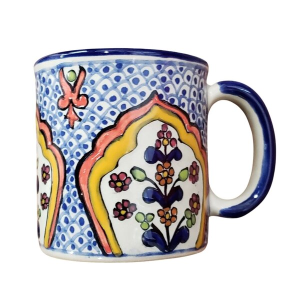 Vivid Blue Talavera Coffee Tea Mug Custom Mexican Pueblo Mexico Pottery HTF - Picture 1 of 4
